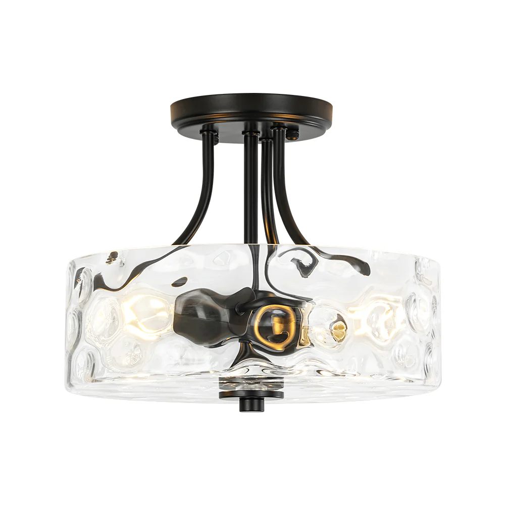 Round Drum Hammered Glass Semi Flush Mount - Image 22