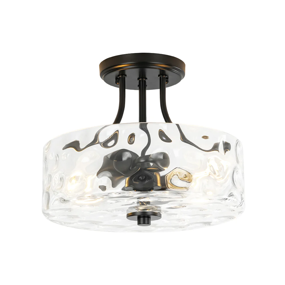 Round Drum Hammered Glass Semi Flush Mount - Image 24