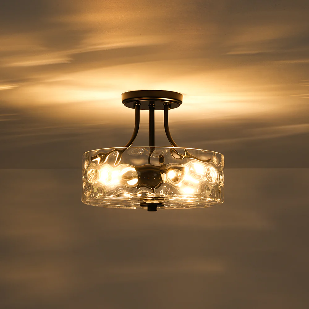 Round Drum Hammered Glass Semi Flush Mount - Image 25