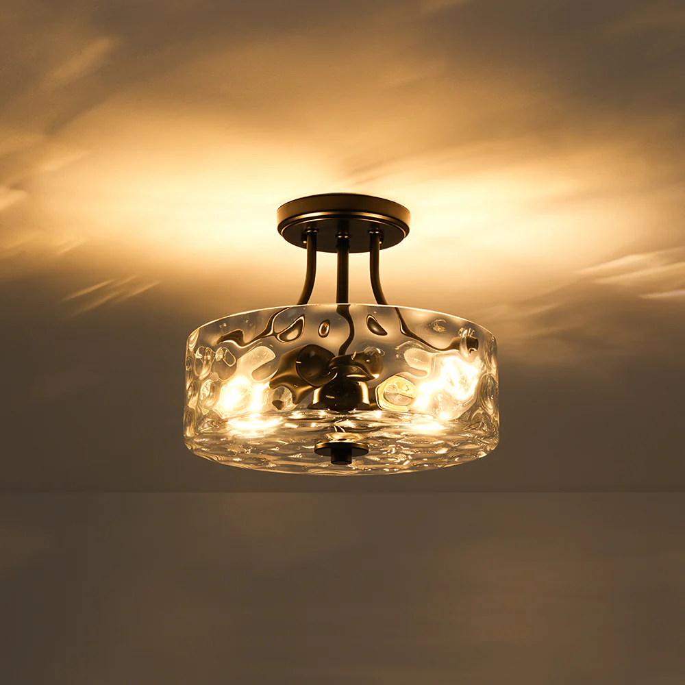 Round Drum Hammered Glass Semi Flush Mount - Image 26