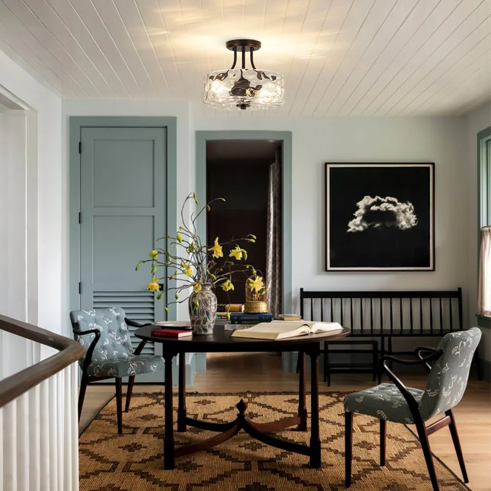 Round Drum Hammered Glass Semi Flush Mount - Image 3