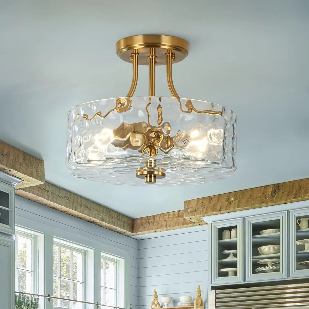Round Drum Hammered Glass Semi Flush Mount - Image 6