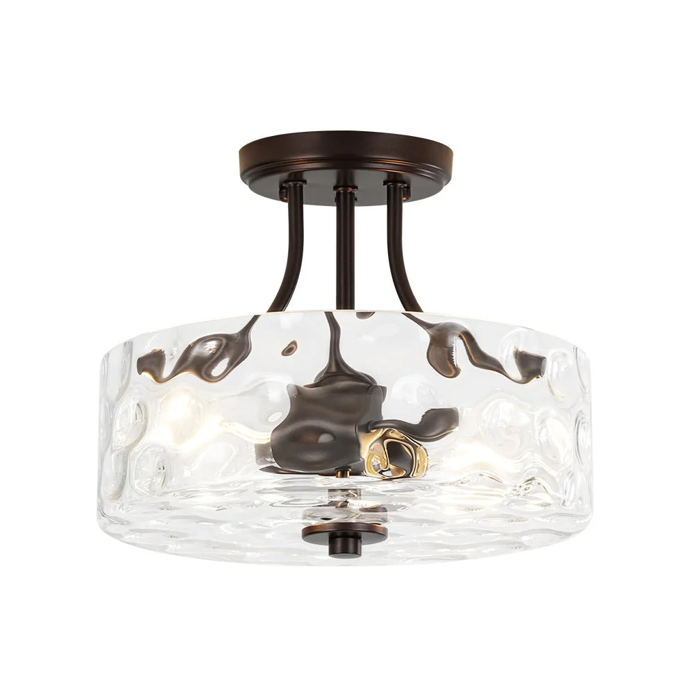 Round Drum Hammered Glass Semi Flush Mount - Image 7