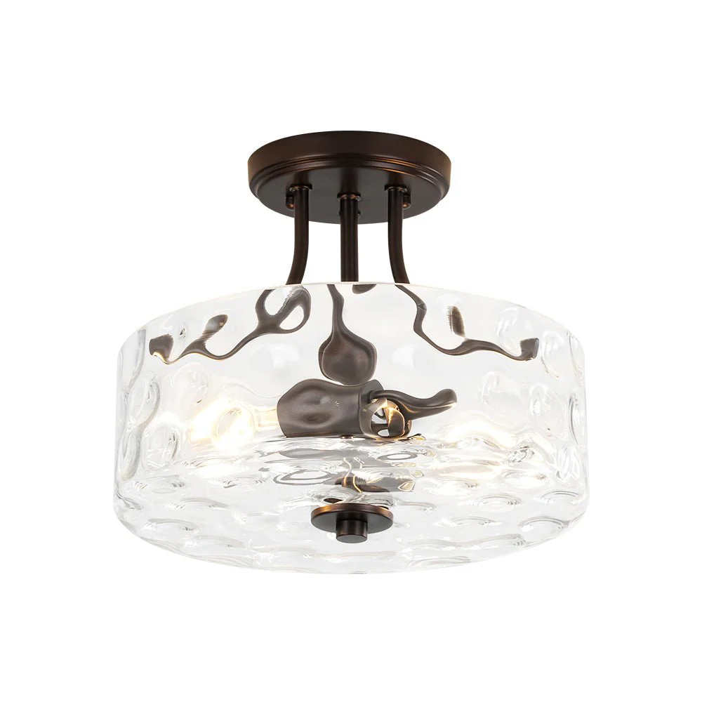 Round Drum Hammered Glass Semi Flush Mount - Image 9
