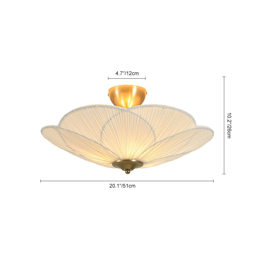 Round Pleated Flower White Fabric Semi Flush Mount - Image 10