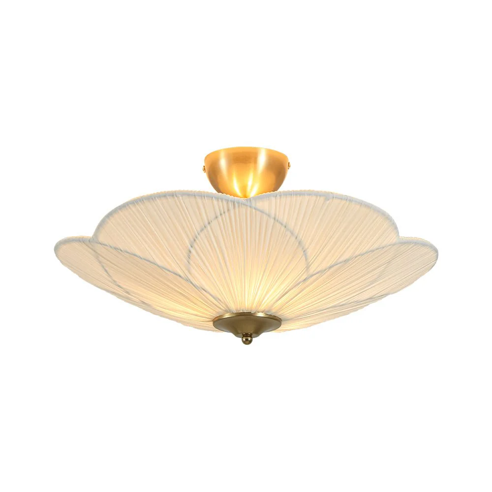 Round Pleated Flower White Fabric Semi Flush Mount - Image 3