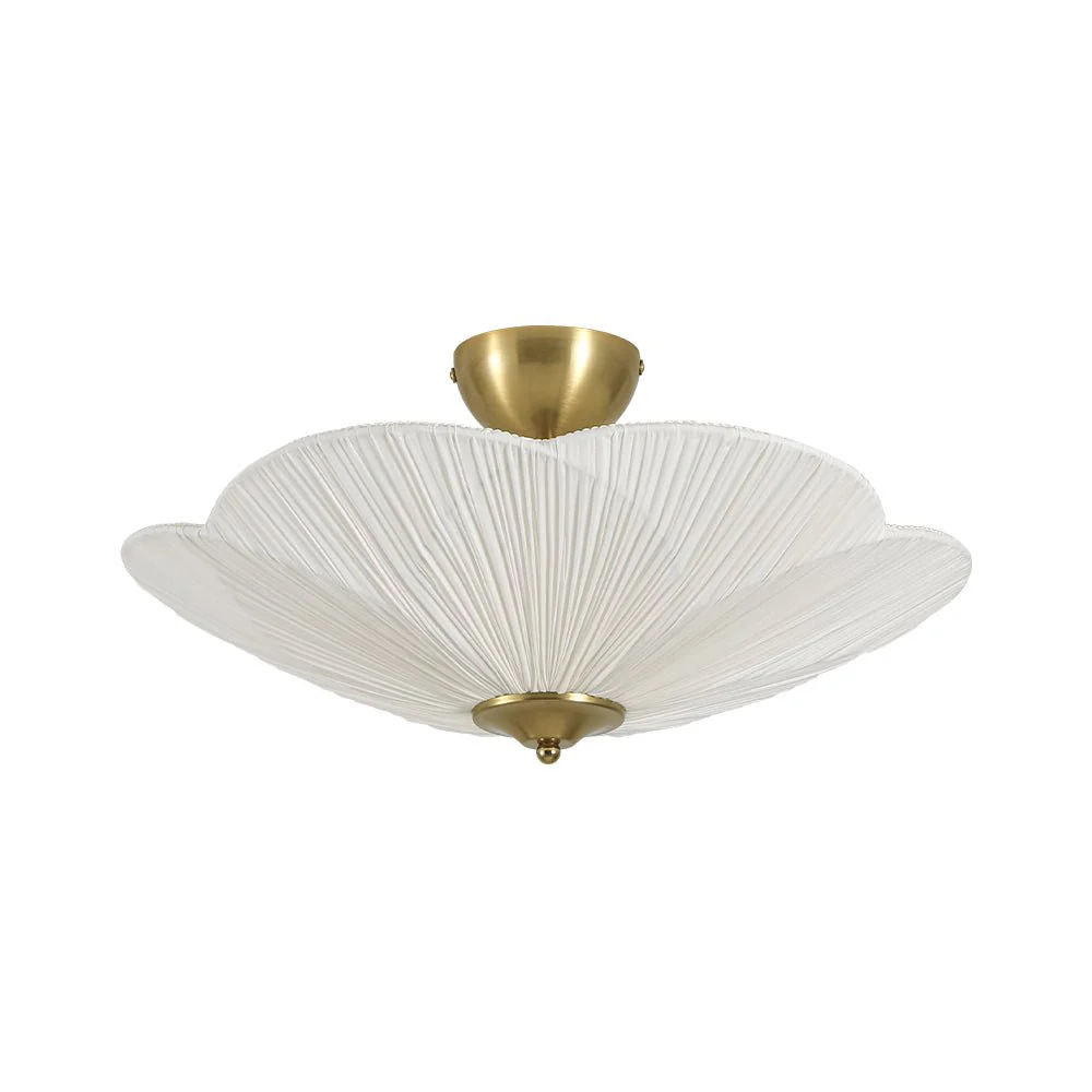 Round Pleated Flower White Fabric Semi Flush Mount - Image 4