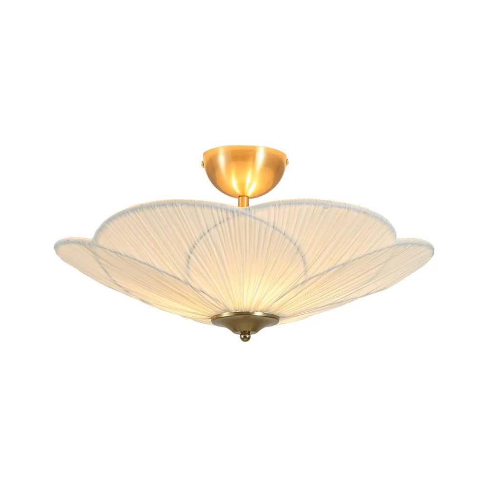 Round Pleated Flower White Fabric Semi Flush Mount - Image 5