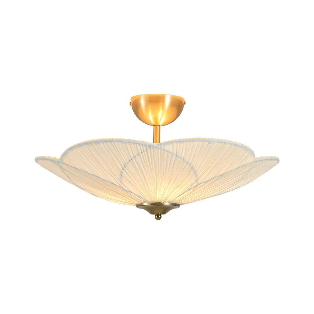 Round Pleated Flower White Fabric Semi Flush Mount - Image 6