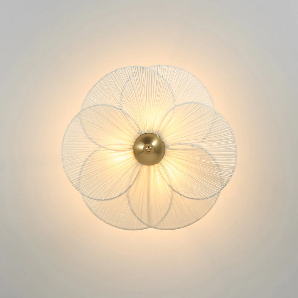 Round Pleated Flower White Fabric Semi Flush Mount - Image 7