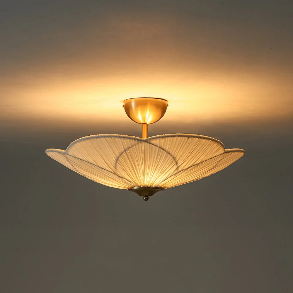Round Pleated Flower White Fabric Semi Flush Mount - Image 8