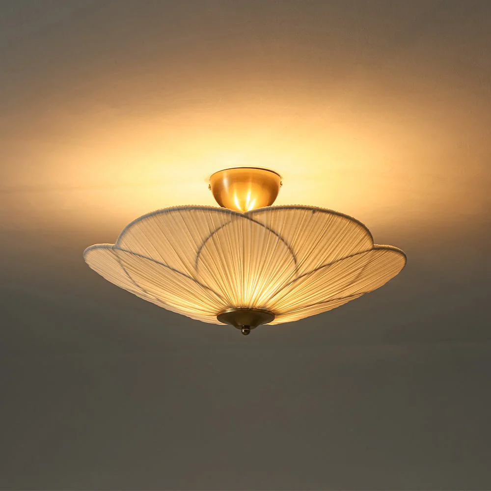 Round Pleated Flower White Fabric Semi Flush Mount - Image 9