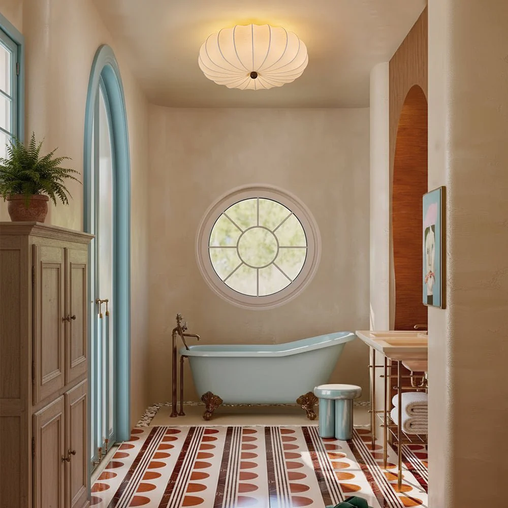 Round White Silk Scalloped Cage Ceiling Light - Image 2