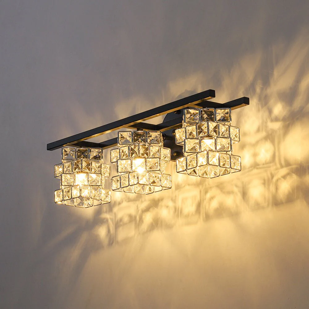 Rubik Cube Style Faceted Crystal Shade Vanity Wall Sconce - Image 8