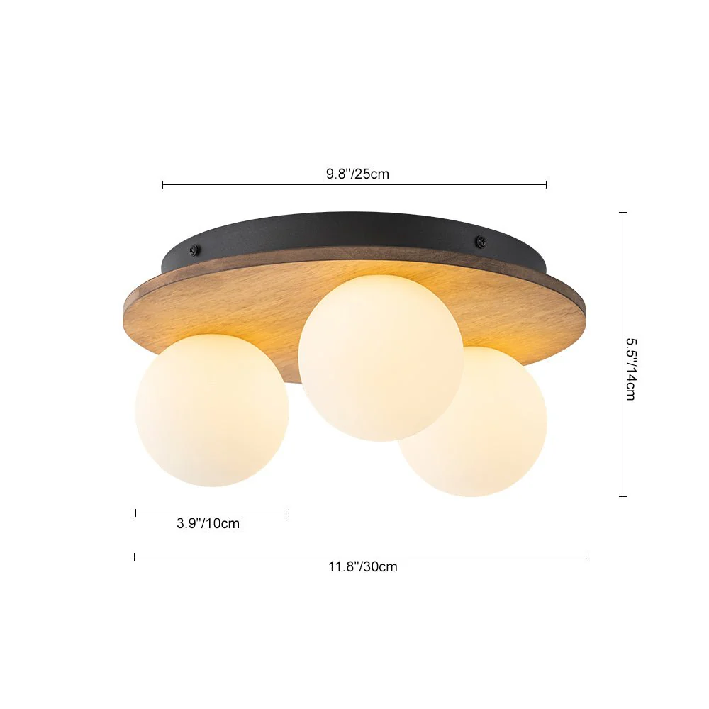 Rural Frosted Glass Globe Wooden Round Semi Flush Mount - Image 10