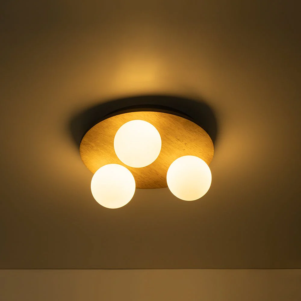 Rural Frosted Glass Globe Wooden Round Semi Flush Mount - Image 12