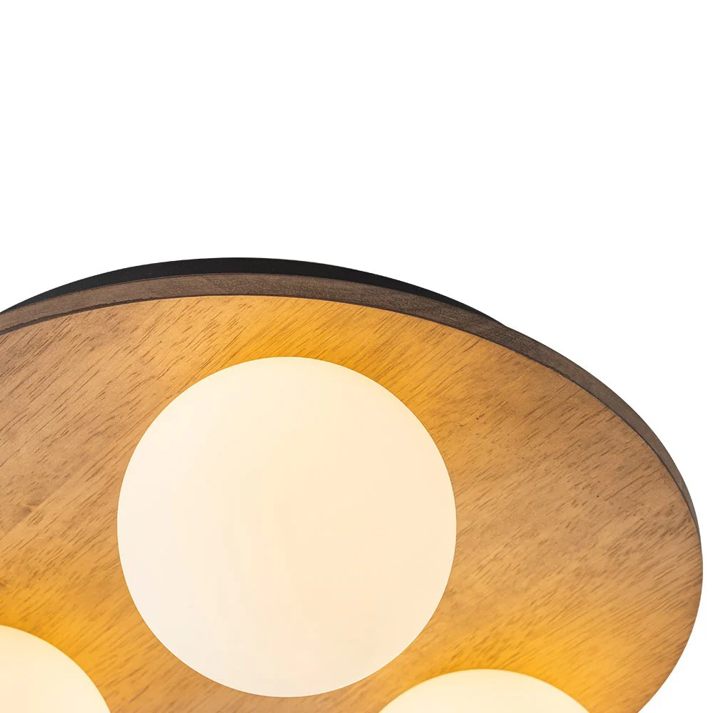 Rural Frosted Glass Globe Wooden Round Semi Flush Mount - Image 16