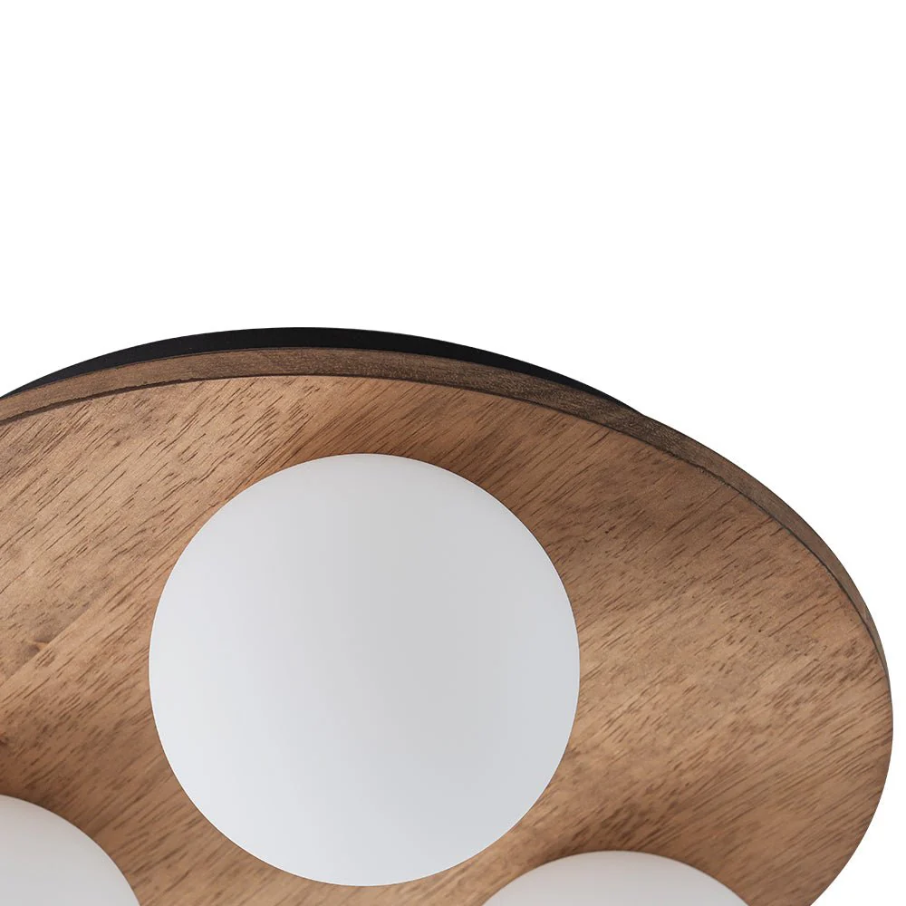 Rural Frosted Glass Globe Wooden Round Semi Flush Mount - Image 17