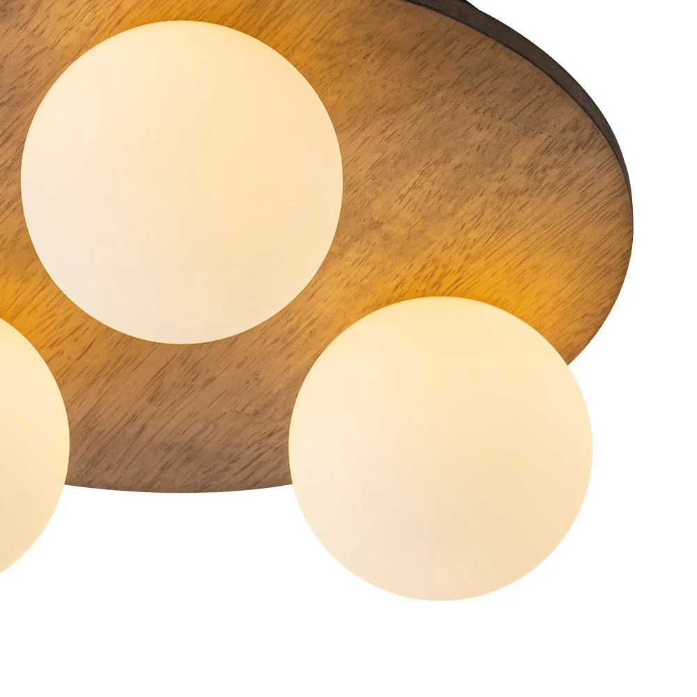 Rural Frosted Glass Globe Wooden Round Semi Flush Mount - Image 18