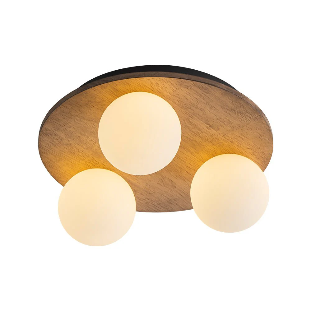 Rural Frosted Glass Globe Wooden Round Semi Flush Mount - Image 3