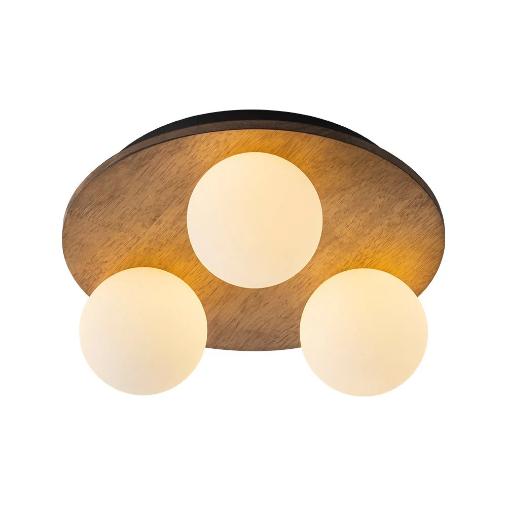 Rural Frosted Glass Globe Wooden Round Semi Flush Mount - Image 4