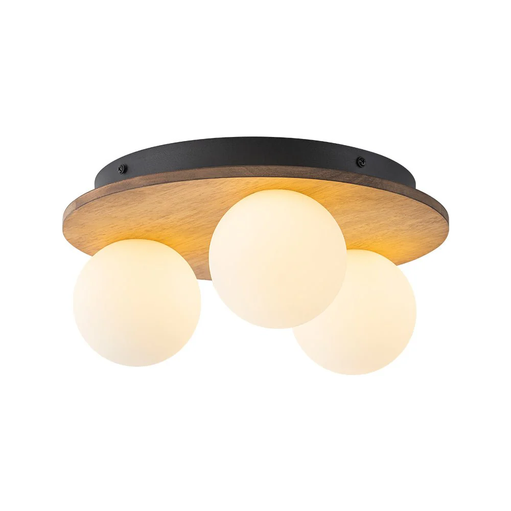 Rural Frosted Glass Globe Wooden Round Semi Flush Mount - Image 5