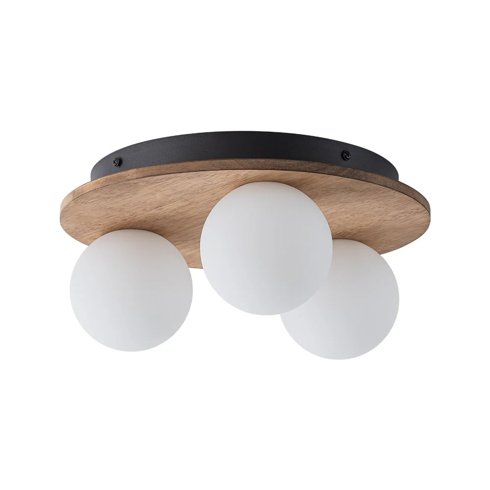 Rural Frosted Glass Globe Wooden Round Semi Flush Mount - Image 6