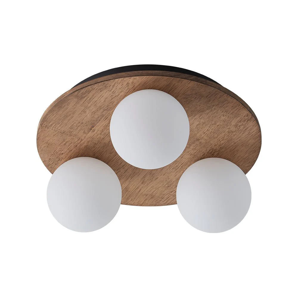 Rural Frosted Glass Globe Wooden Round Semi Flush Mount - Image 7