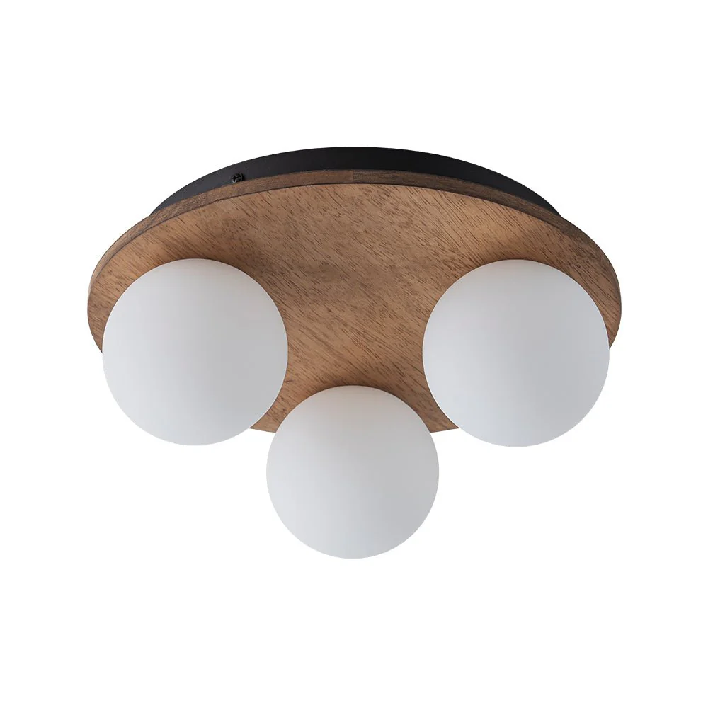 Rural Frosted Glass Globe Wooden Round Semi Flush Mount - Image 8