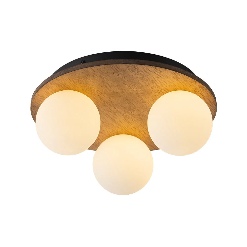 Rural Frosted Glass Globe Wooden Round Semi Flush Mount - Image 9