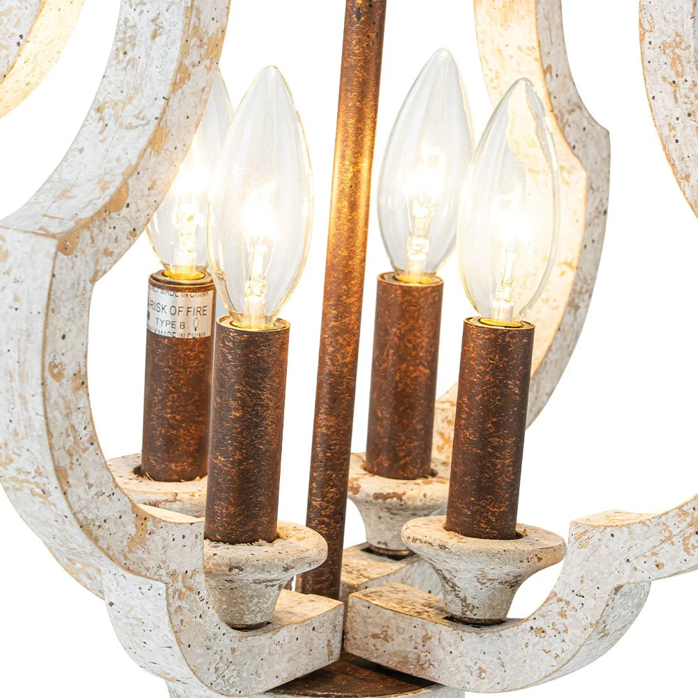 Rustic 4-Light Whitewashed Wood Cage Pendant Light - Image 10