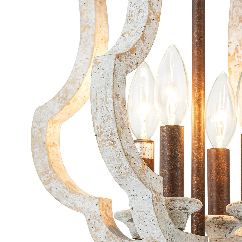 Rustic 4-Light Whitewashed Wood Cage Pendant Light - Image 11