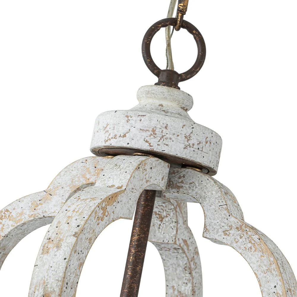 Rustic 4-Light Whitewashed Wood Cage Pendant Light - Image 12