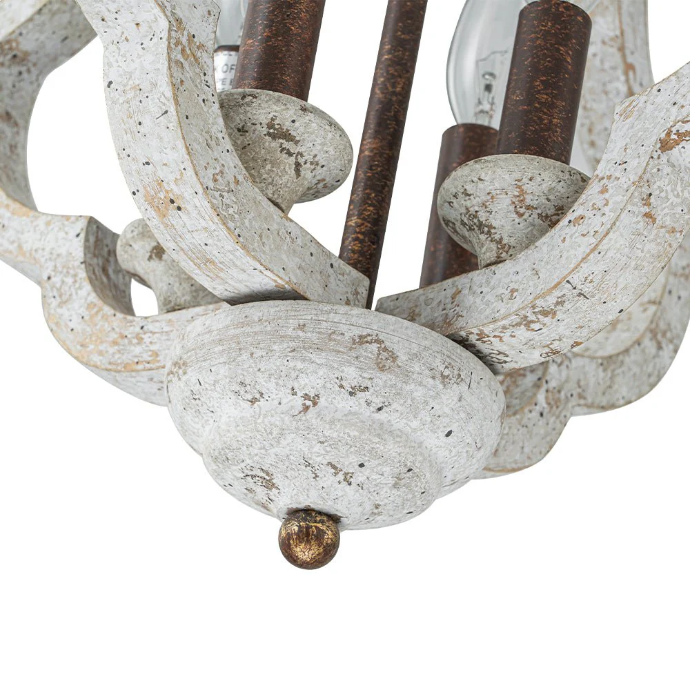 Rustic 4-Light Whitewashed Wood Cage Pendant Light - Image 13