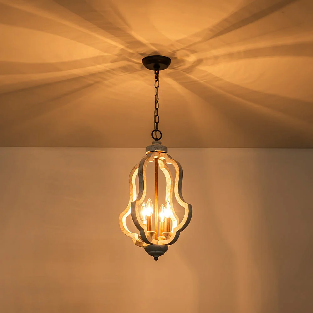 Rustic 4-Light Whitewashed Wood Cage Pendant Light - Image 16