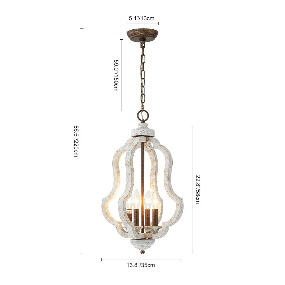 Rustic 4-Light Whitewashed Wood Cage Pendant Light - Image 17