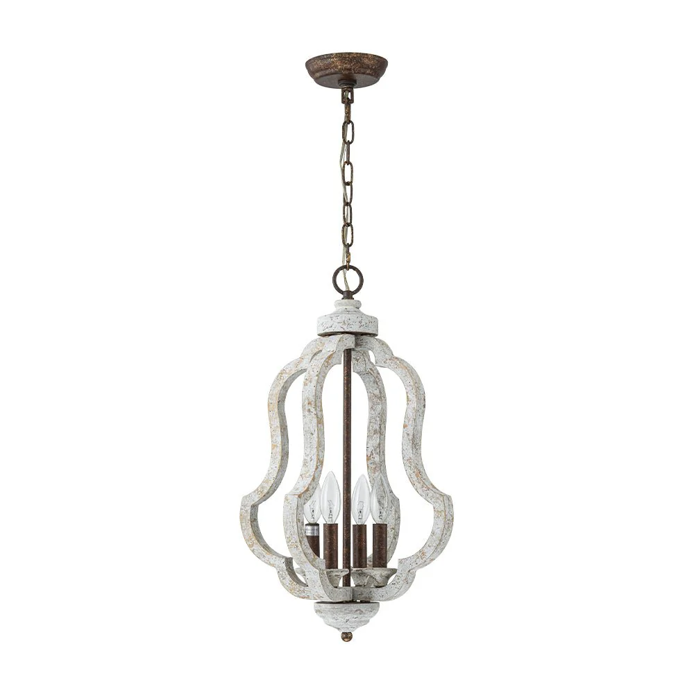 Rustic 4-Light Whitewashed Wood Cage Pendant Light - Image 4