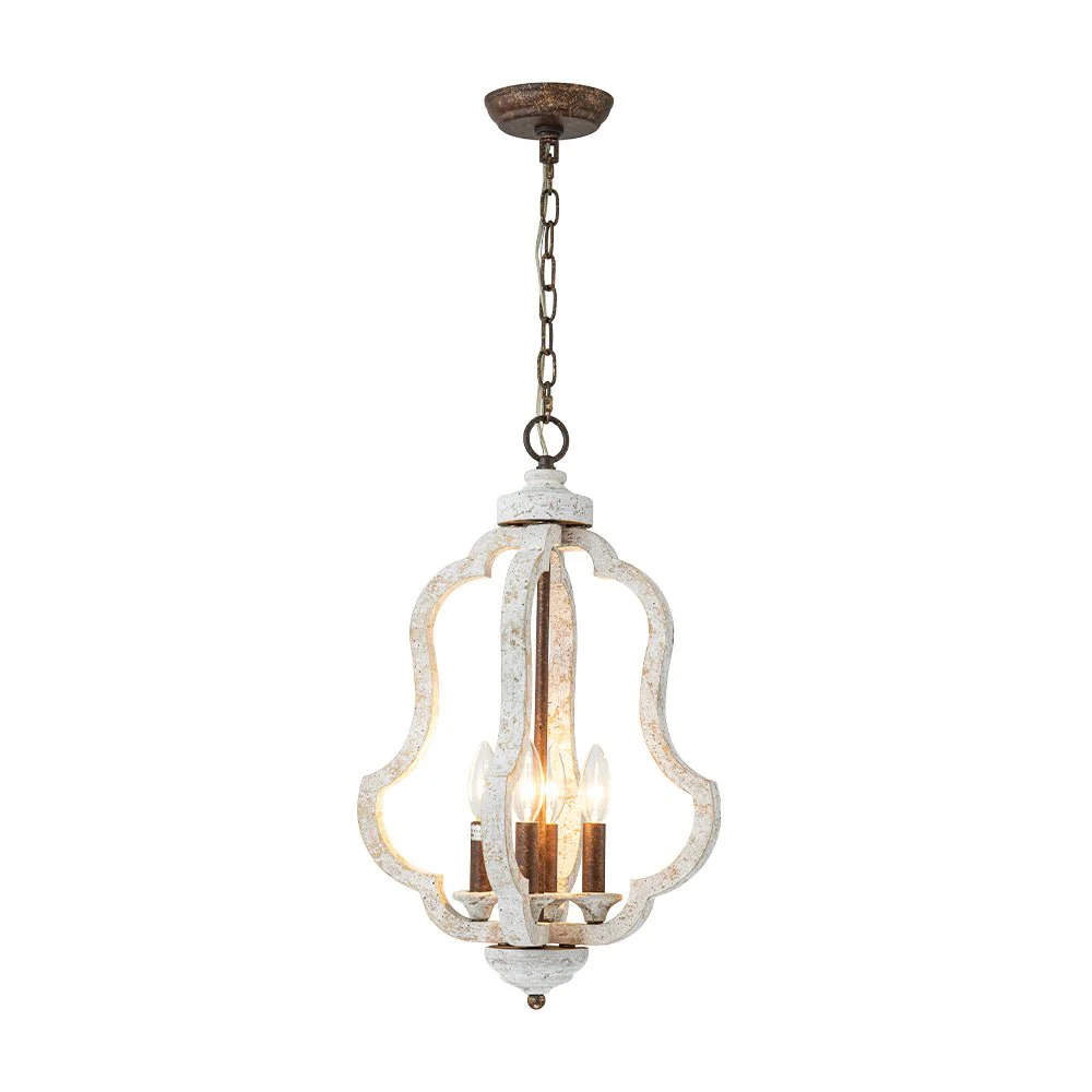 Rustic 4-Light Whitewashed Wood Cage Pendant Light - Image 5