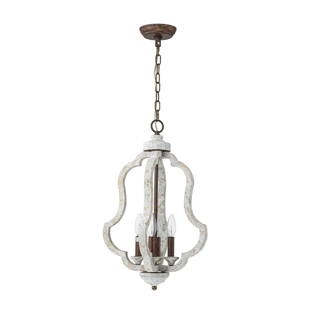 Rustic 4-Light Whitewashed Wood Cage Pendant Light - Image 6