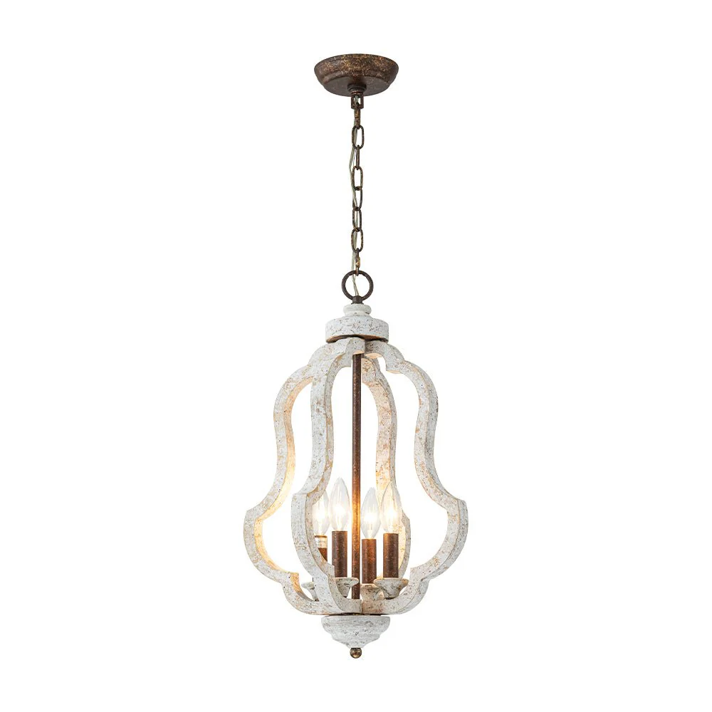 Rustic 4-Light Whitewashed Wood Cage Pendant Light - Image 7
