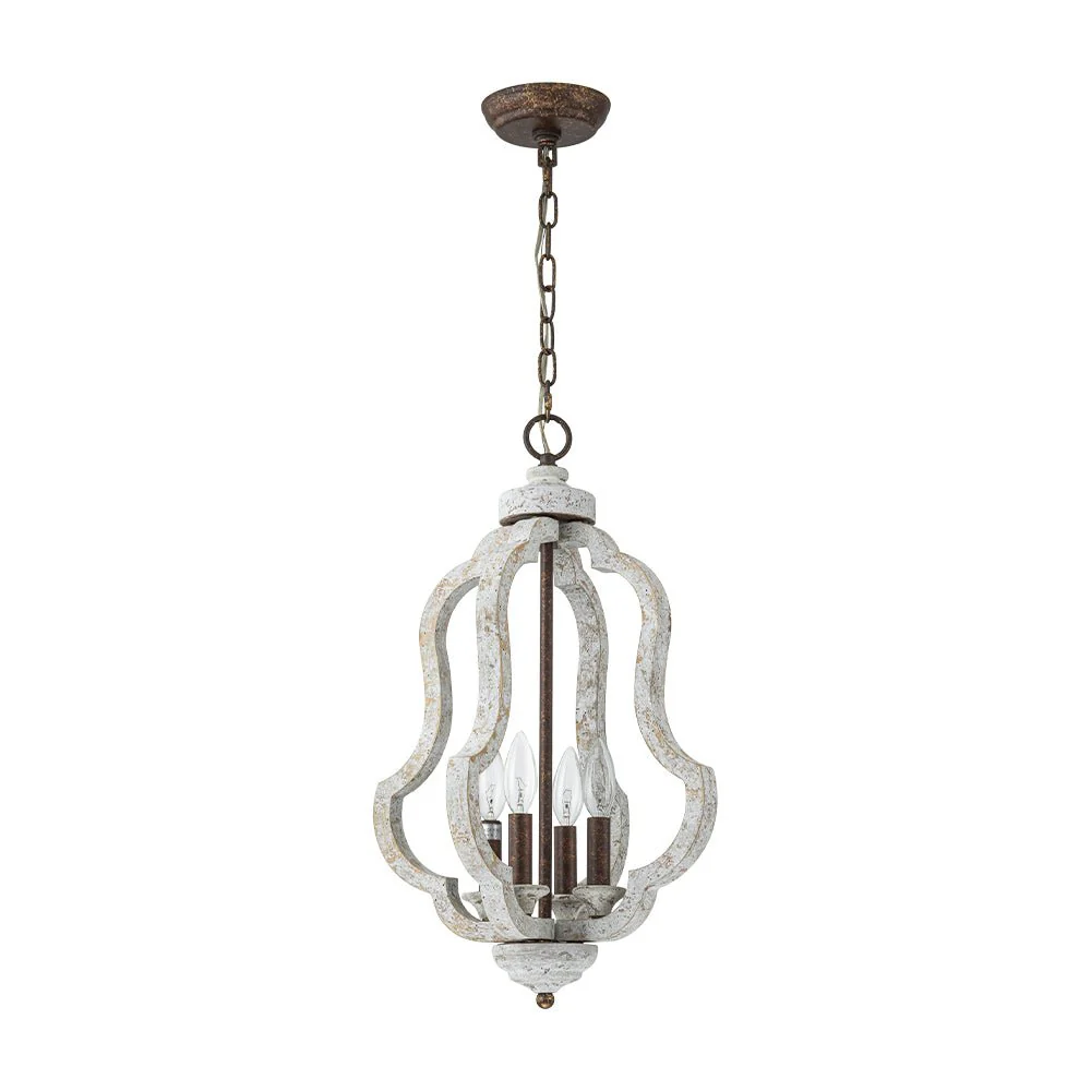 Rustic 4-Light Whitewashed Wood Cage Pendant Light - Image 8