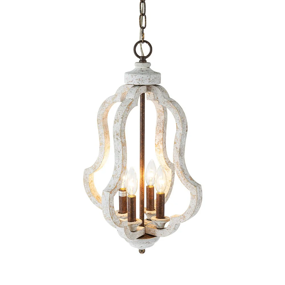 Rustic 4-Light Whitewashed Wood Cage Pendant Light - Image 9