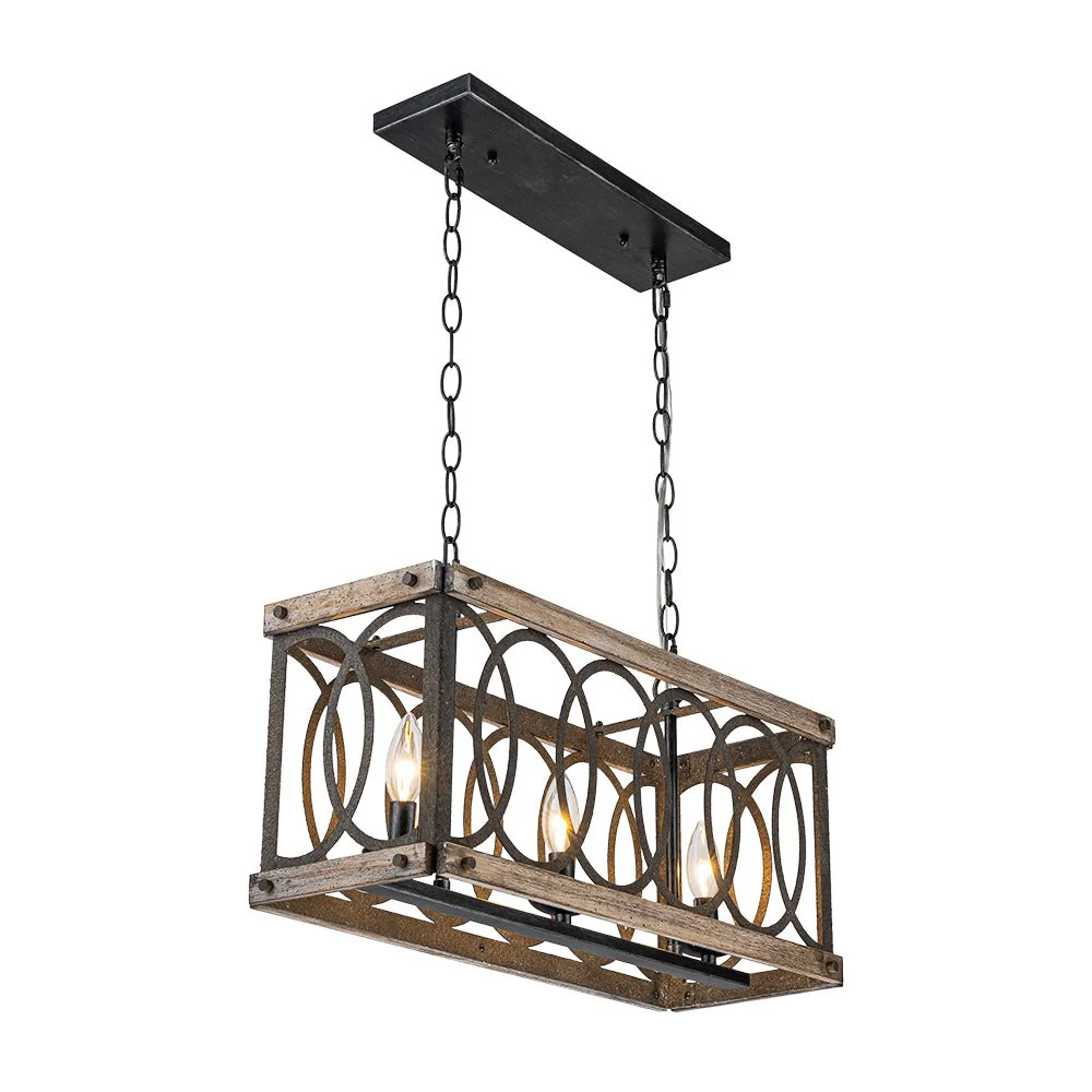 Rustic Aged Wooden Rectangle Box Kitchen Island Pendant - Image 11