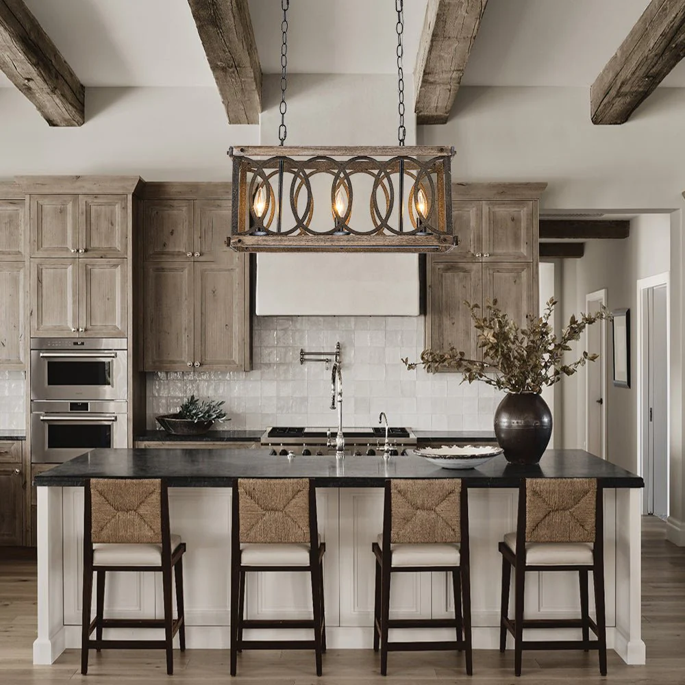 Rustic Aged Wooden Rectangle Box Kitchen Island Pendant - Image 2