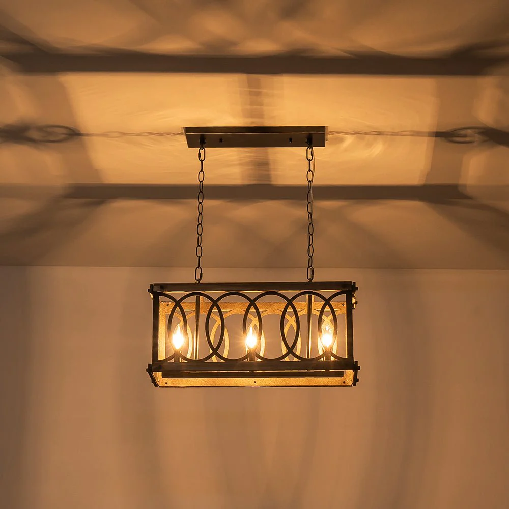 Rustic Aged Wooden Rectangle Box Kitchen Island Pendant - Image 3