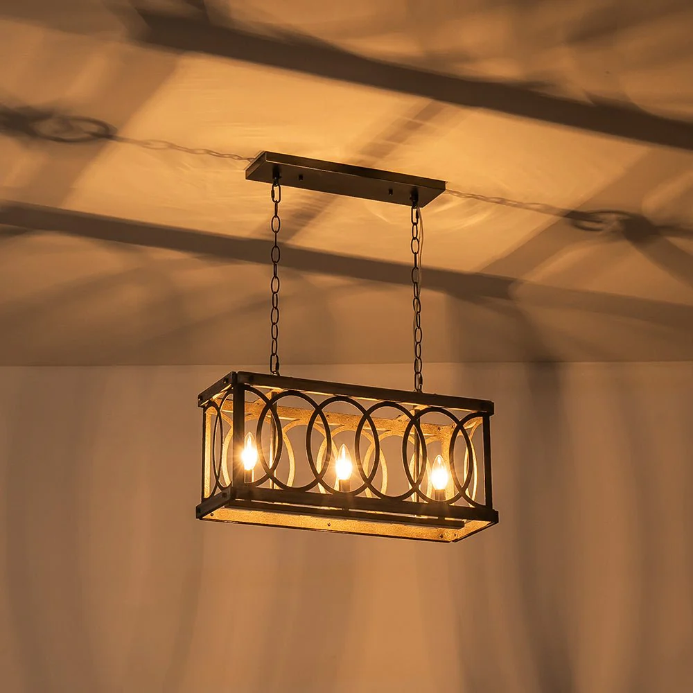 Rustic Aged Wooden Rectangle Box Kitchen Island Pendant - Image 4