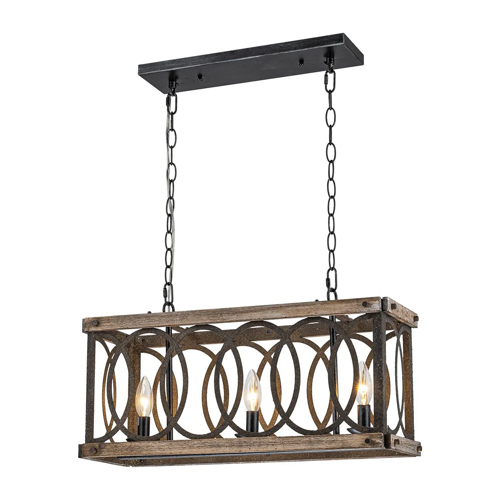 Rustic Aged Wooden Rectangle Box Kitchen Island Pendant - Image 5