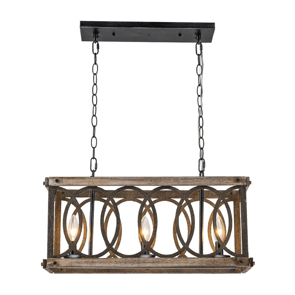 Rustic Aged Wooden Rectangle Box Kitchen Island Pendant - Image 7