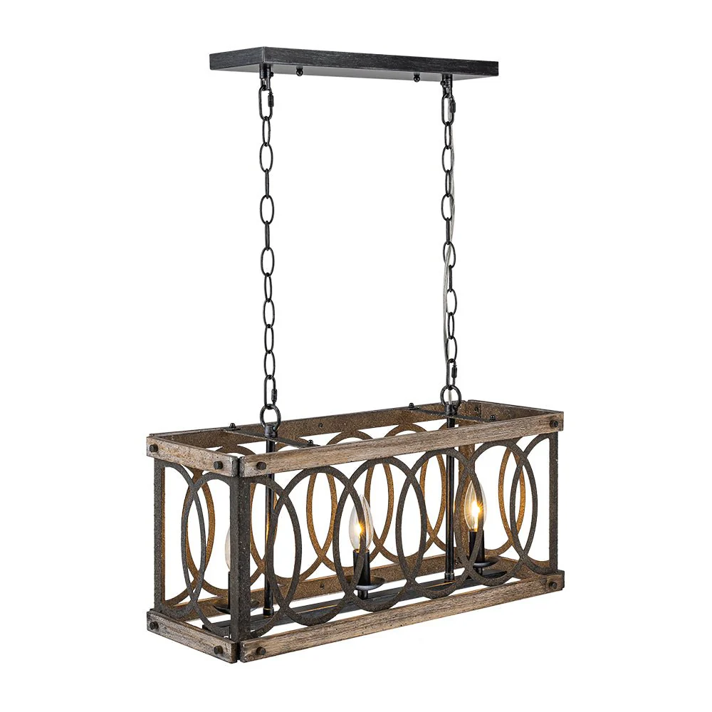 Rustic Aged Wooden Rectangle Box Kitchen Island Pendant - Image 9
