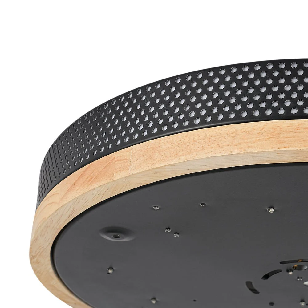 Rustic Black Mesh Wooden Dimmable LED Round Ceiling Light - Image 14